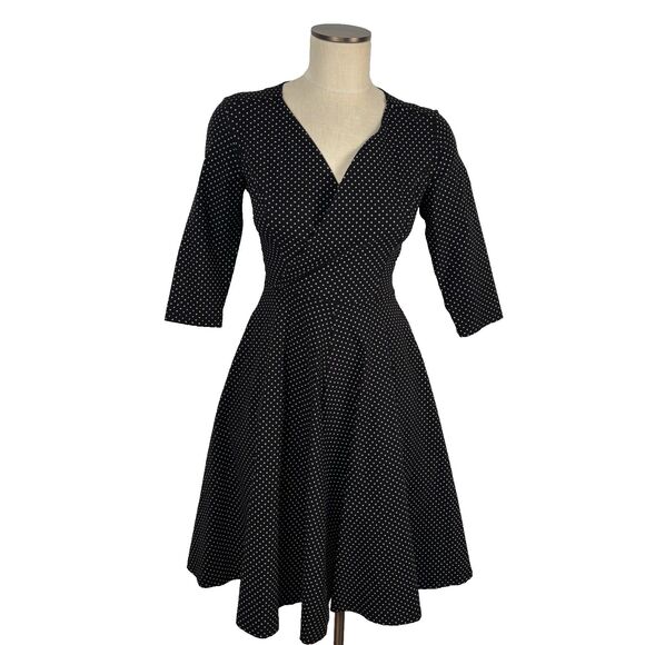 Gowntown Womens S Black Gray Polka Dot Faux Wrap 40s 50s Style Vintage Dress - Picture 1 of 9